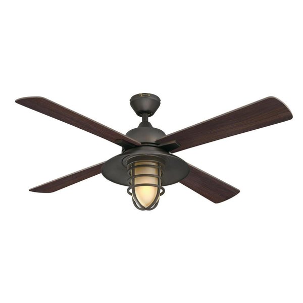 Westinghouse Ceiling Fan Indoor 52In Porto DmLED, BlackBrnz Rvr 4Bld DrkWng/Wng Am Fr Glass 7307100